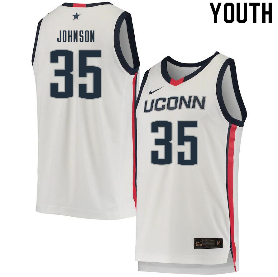Youth #35 Samson Johnson Uconn Huskies College Basketball Jerseys Sale-White - Click Image to Close